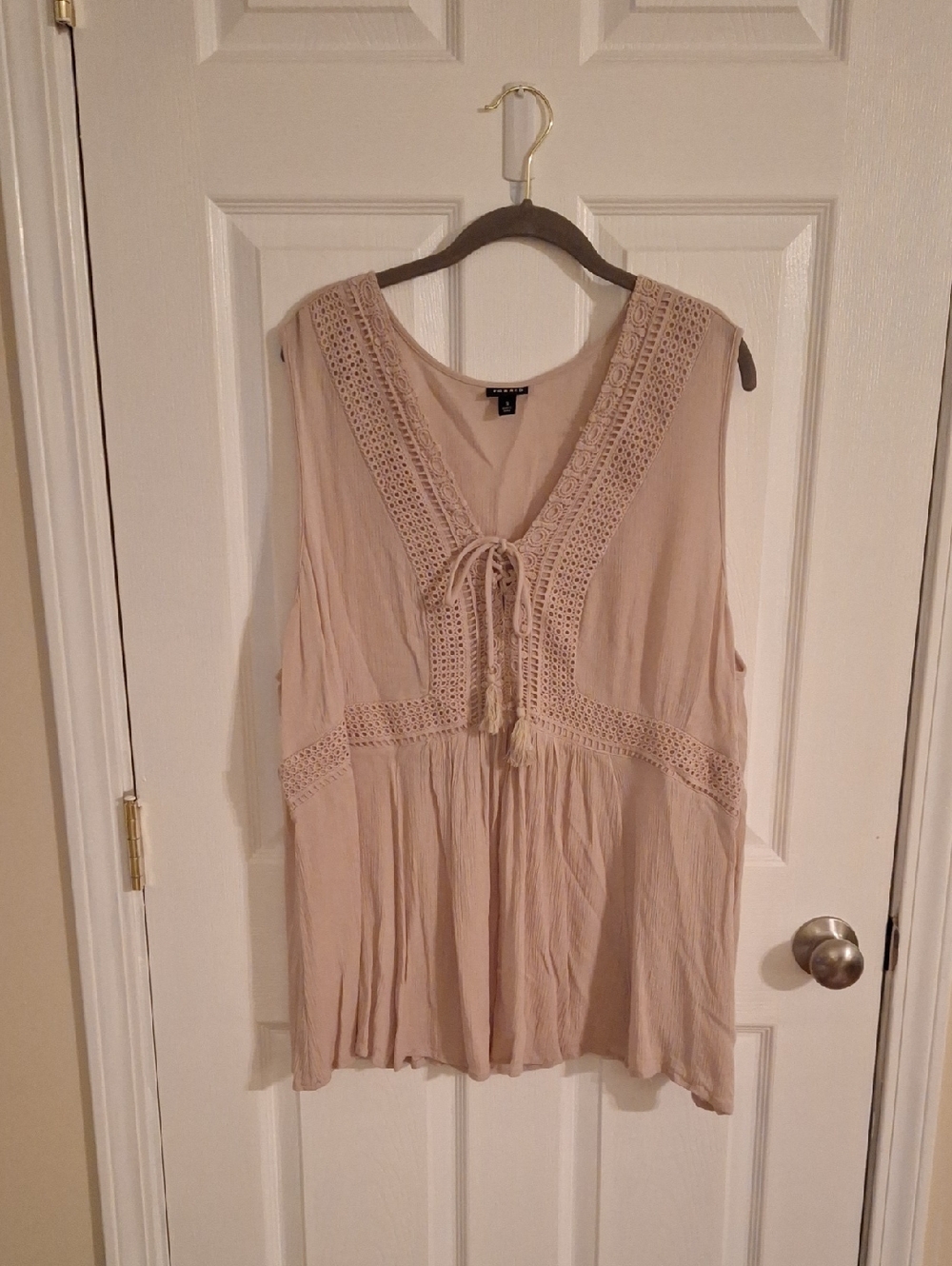 torrid Crochet-Trim Tie Front Sleeveless Tank - Beige